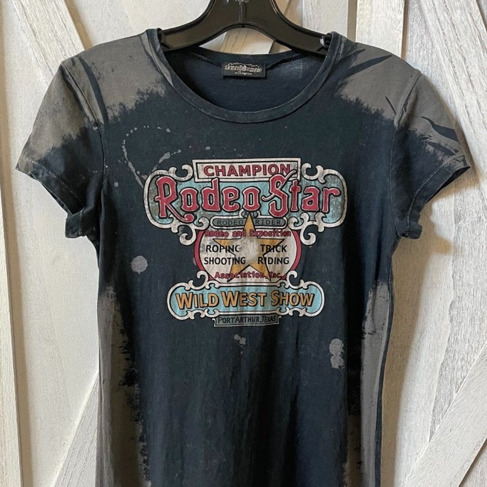 NWOT Womens Skinny Minnie Black Taupe Tie Dye Rodeo Star Western Shirt Large L